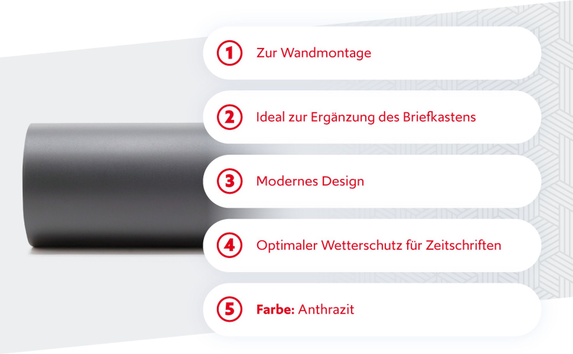 Wiltec Zeitungsfach V1 Anthrazit 375 x 85 x 175 mm, zur Wandmontage, aus pulverbeschichtetem Stahl