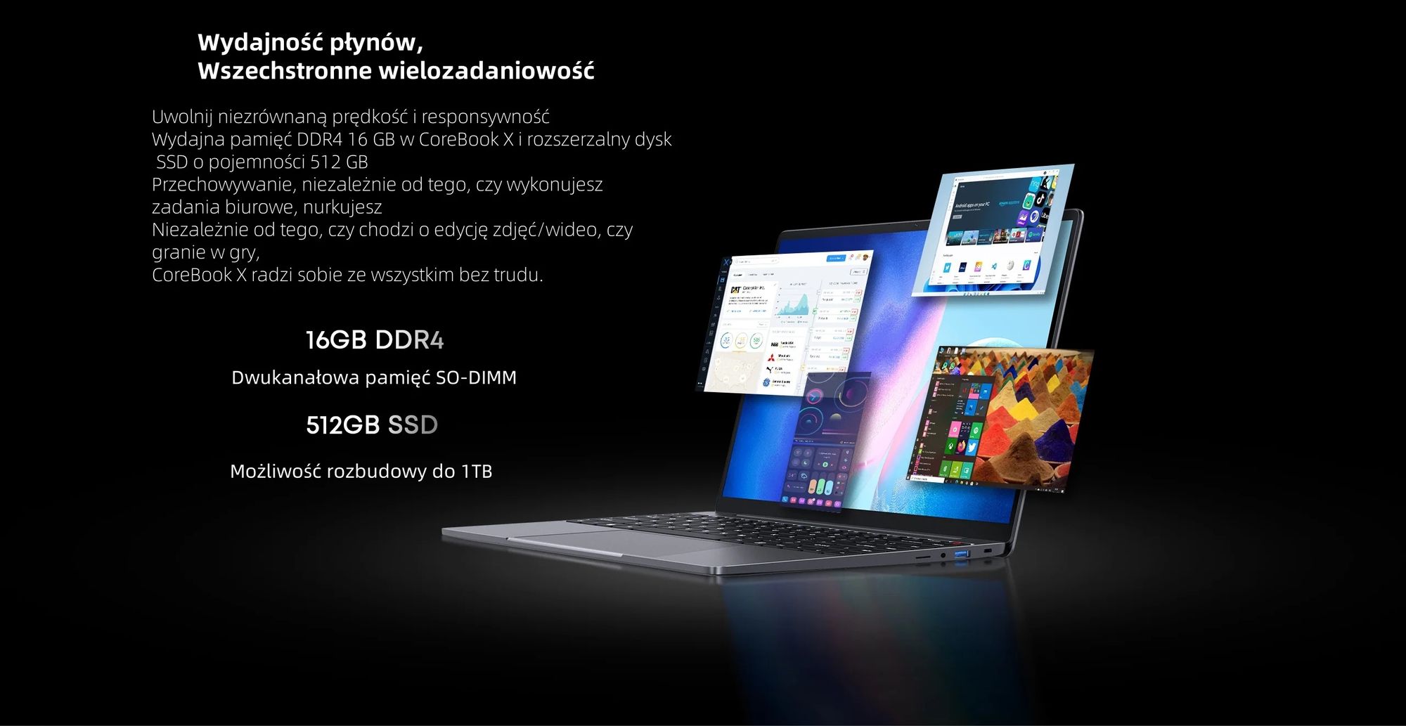 Laptop CHUWI CoreBook X - Procesorem Intel Core i3-1220P Ekran 14" Windows 11 16GB +512GB Baterią 4000mAh - Szary