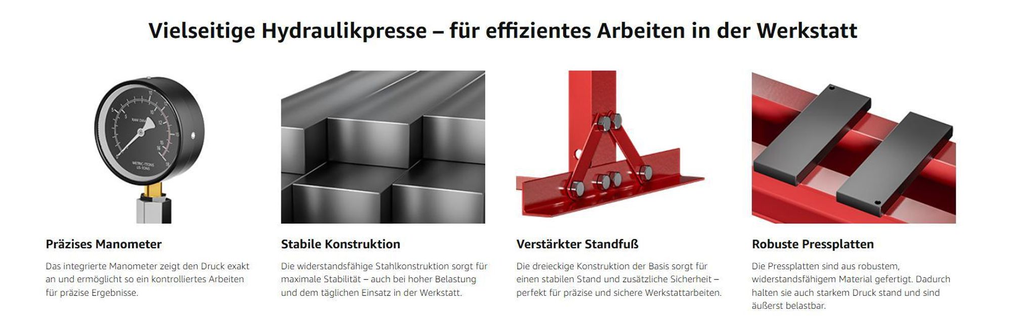 Wiltec 12T Profi Werkstattpresse, 90-1035mm Arbeitsbereich, 145-330mm Hubhöhe, Hydraulikpresse aus Stahl, Rahmenpresse mit Manometer, Lagerpresse