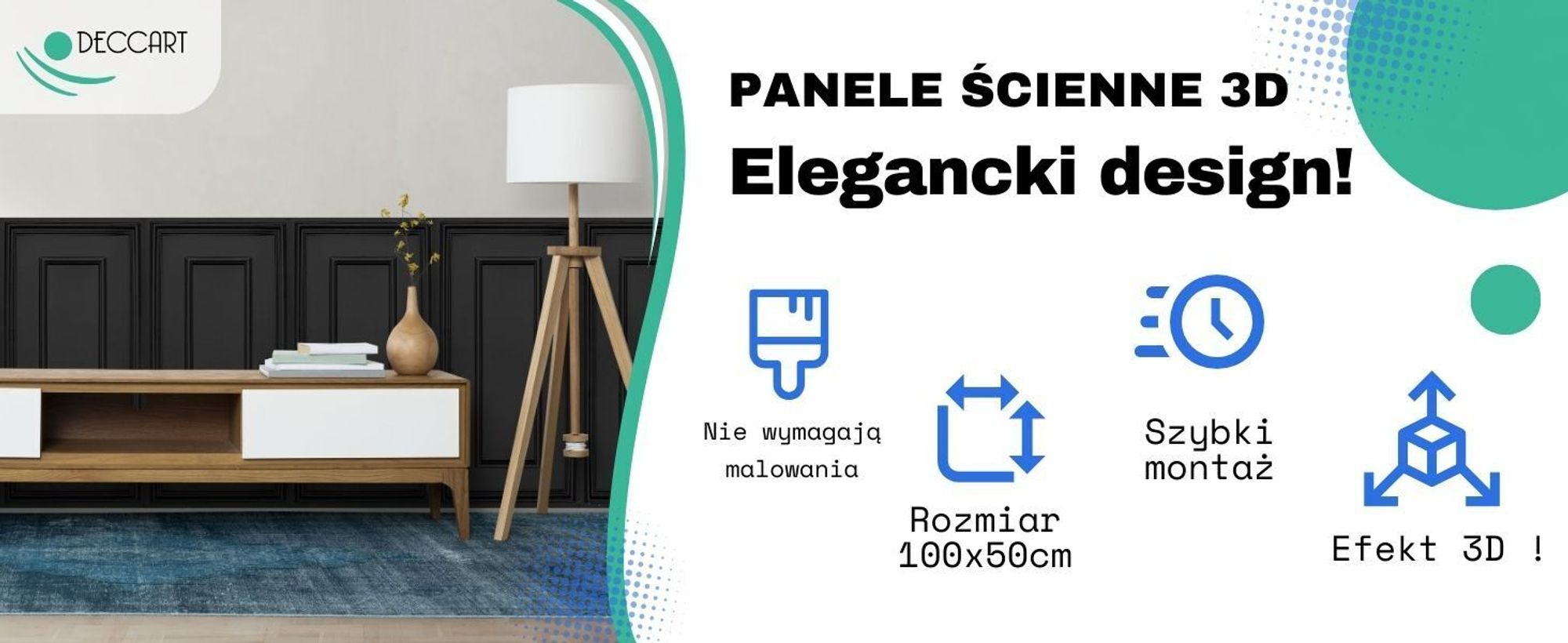 DECCART | Kasetony sufitowe 3D | Panele scienne | Panele scienne 3D | Rama biala | 100x50cm | 2m²