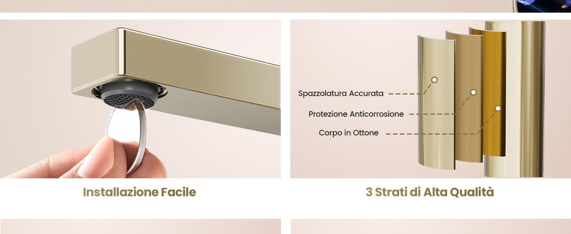 EMKE Rubinetto bagno oro champagne 195x173x46mm, ottone, cartuccia ceramica, miscelatore bagno, miscelatore lavabo, miscelatore lavabo