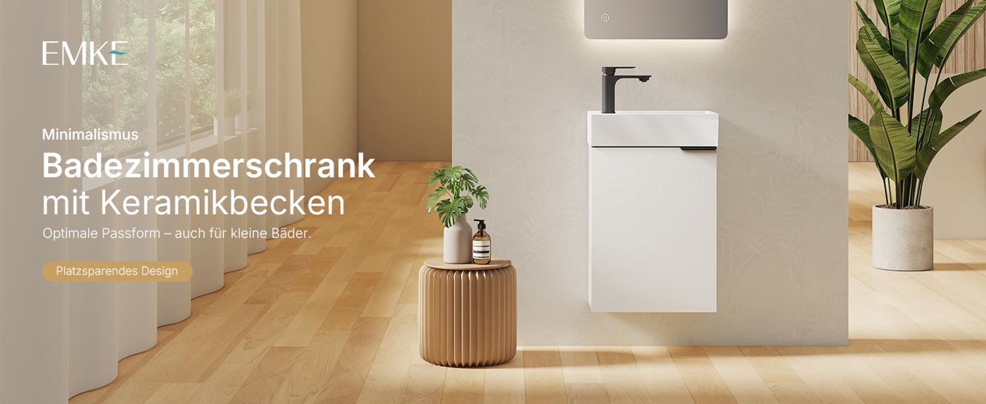 EMKE Waschbeckenunterschrank mit waschbecken 417×240×646 mm wandhängend, Badezimmerschrank, Waschtischunterschrank Soft-Close, Weiß