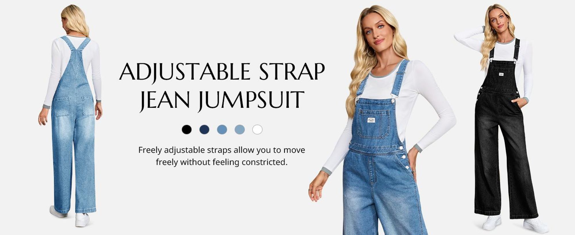 Damen-Jeans-Latzhose – Verstellbare Schulterträger, weites Bein, bequeme Passform