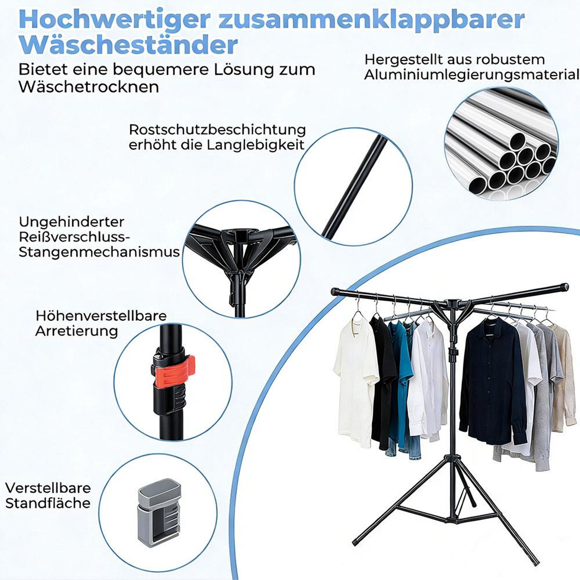 Wäscheständer Wäschetrockner Faltbar Kleiderständer 4 Kleiderstange Platzsparend