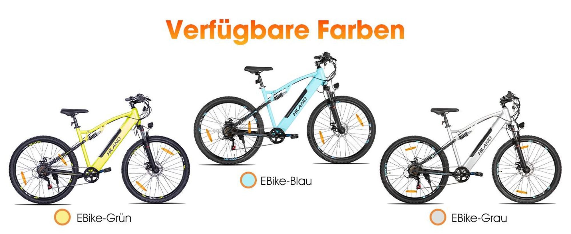 Hiland 27,5-Zoll-E-Mountainbike für Erwachsene, 250-W-Motor, 10,4-Ah-Akku, 7-Gang-Schaltung, mechanische Scheibenbremsen, Federgabel für das Gelände