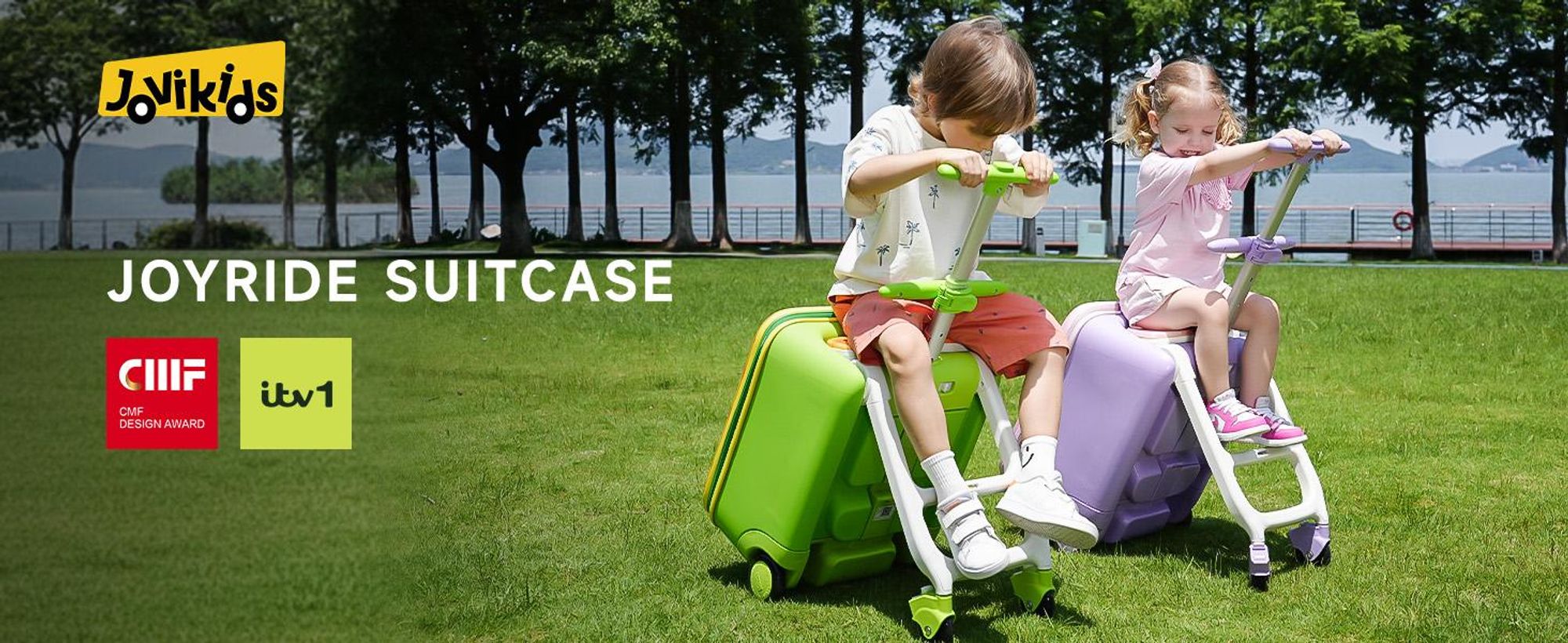 Jovikids Kinderkoffer Drei-in-eins Kinderkoffer, auf dem man reiten kann Kinderwagen 38L Hochbelastbarer Trolley für Kinder ab 3 Jahren (Grün)