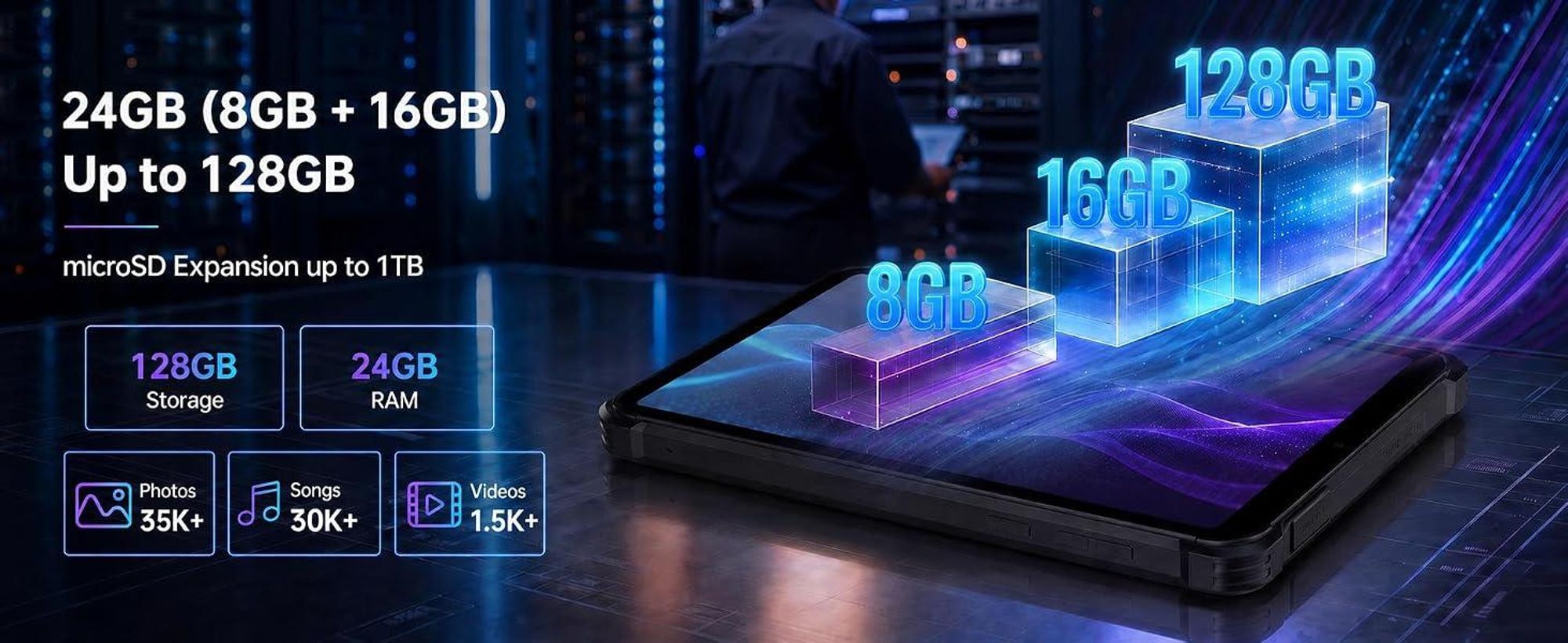 OUKITEL RT11 5G Outdoor Tablet, Wasserdicht Tablet, Android 16, 8" 2K HD Rugged Tablets 24GB+128GB/1TB, 10000mAh/18W,16MP/IP68/IP69K/NFC/OTG/Face ID
