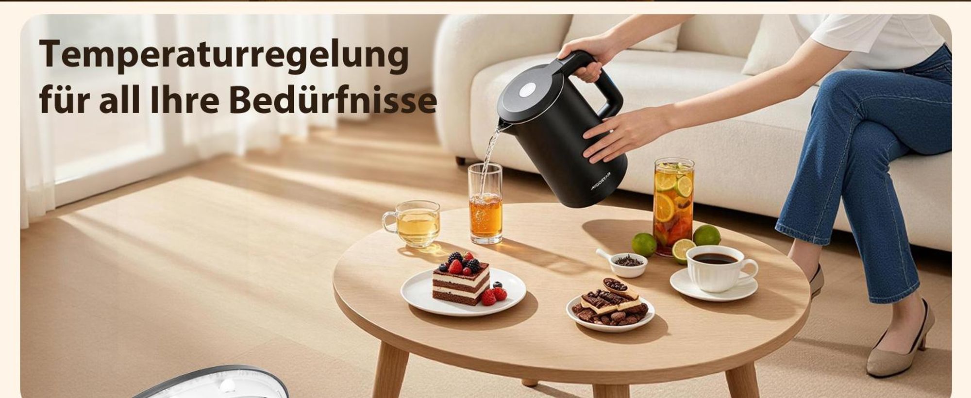 Aigostar Smart Glas-Wasserkocher 1,7L: WLAN & Alexa, 40°C-100°C Temperaturwahl, Innen 100% Edelstahl (Plastikfrei), Strix-Kontrolle, Schwarz