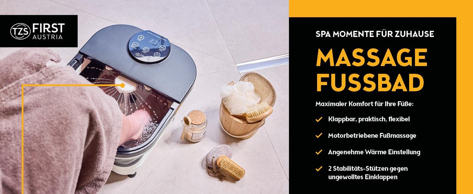 TZS First Austria - Fußsprudelbad 500W - 6 Massagerollen & Heizfunktion - LED-Display, Fernbedienung, Timer