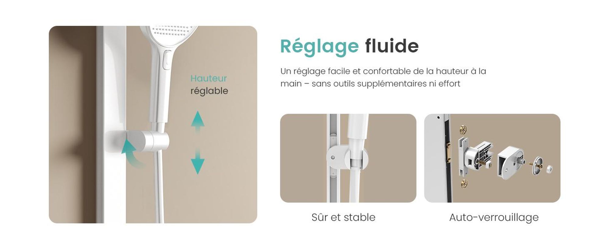 EMKE Système de douche avec thermostat, pommeau de douche à effet pluie 36x24cm, douche à effet pluie avec support en verre, douchette à main avec 4 jets, robinetterie de salle de bains & douche, blanc mat