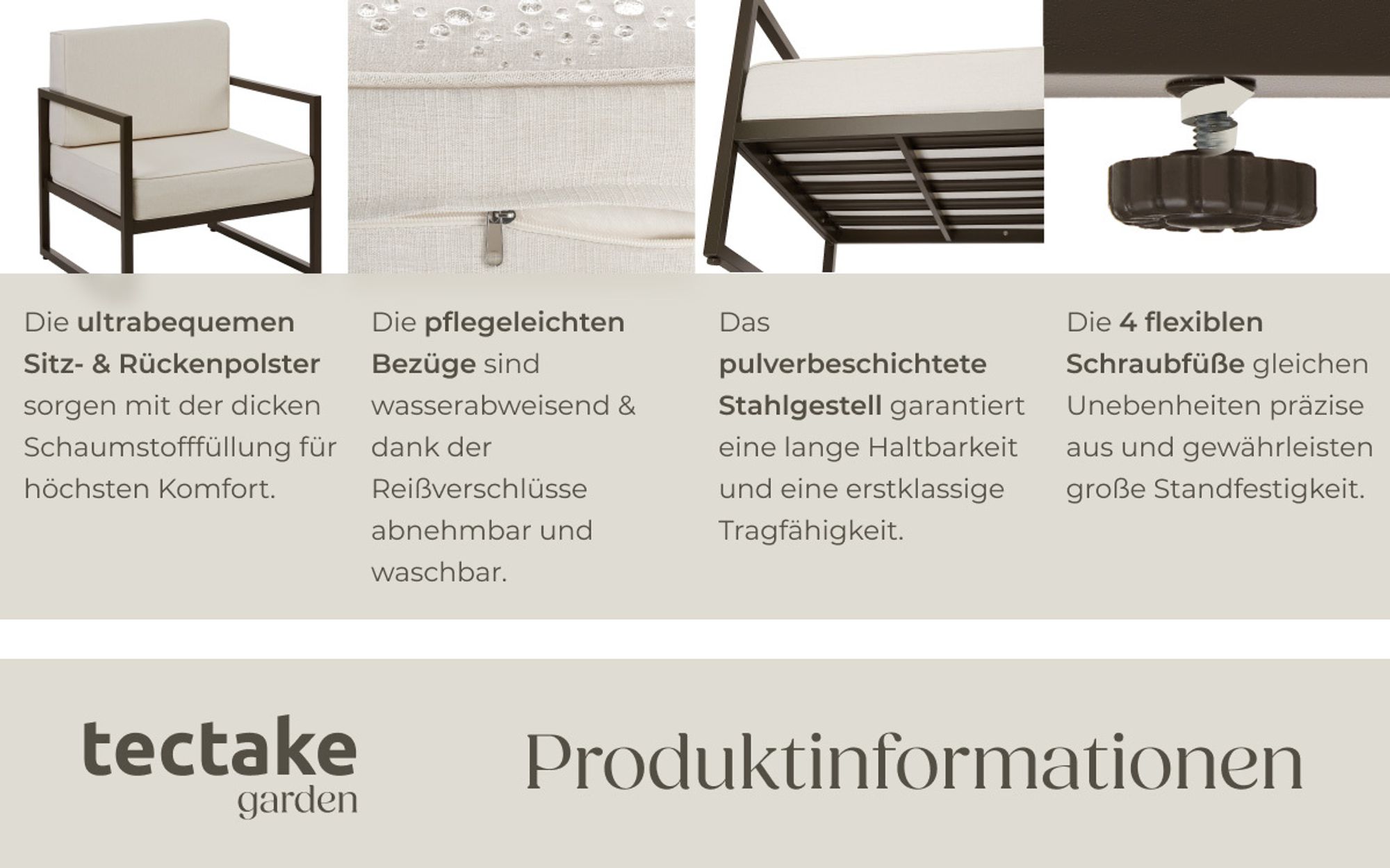 tectake® Garten-Loungesessel Comosa, XXL-Polsterung