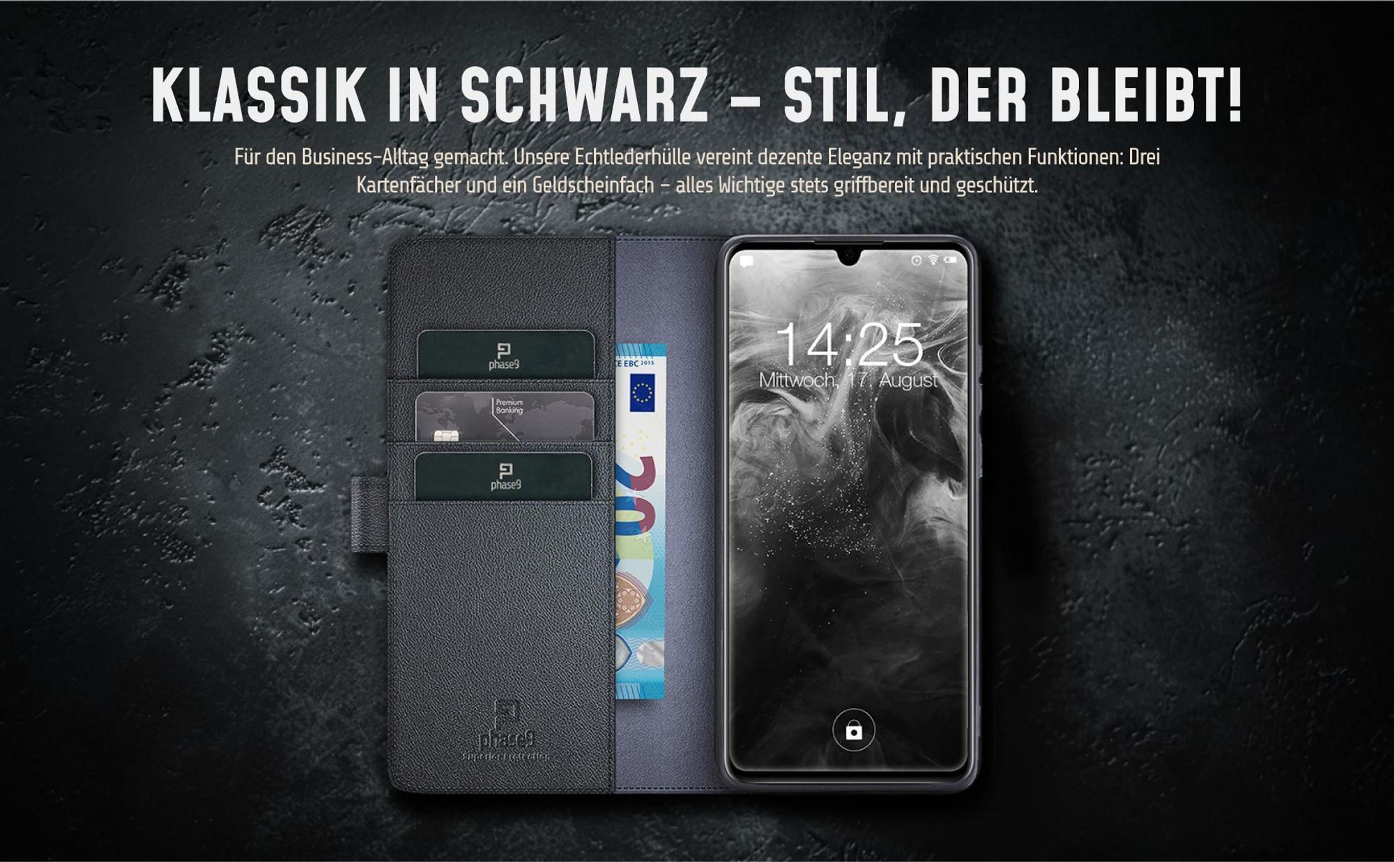 Echtleder Klapphülle für Samsung Galaxy A17 / A17 5G mit drei Kartenfächern und Geldfach