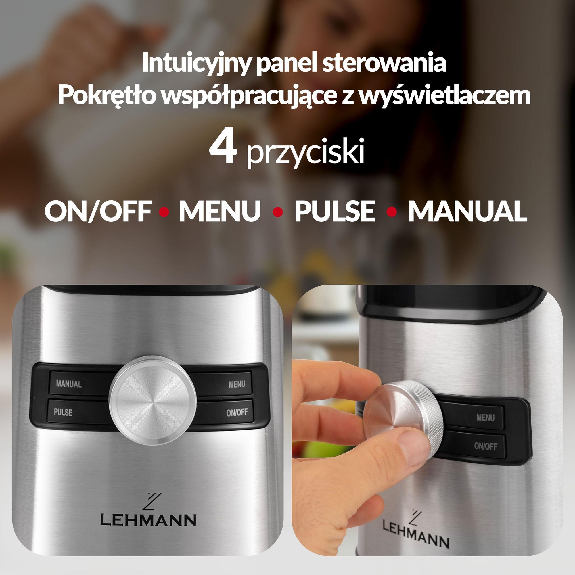 Mocny Blender Kielichowy Lehmann Senso 2000W Szklany 1,7L | Mikser Smoothie Koktajli Lodu | 2x Bidon Cup Młynek do Kawy | Stal Nierdzewna Złote ostrza