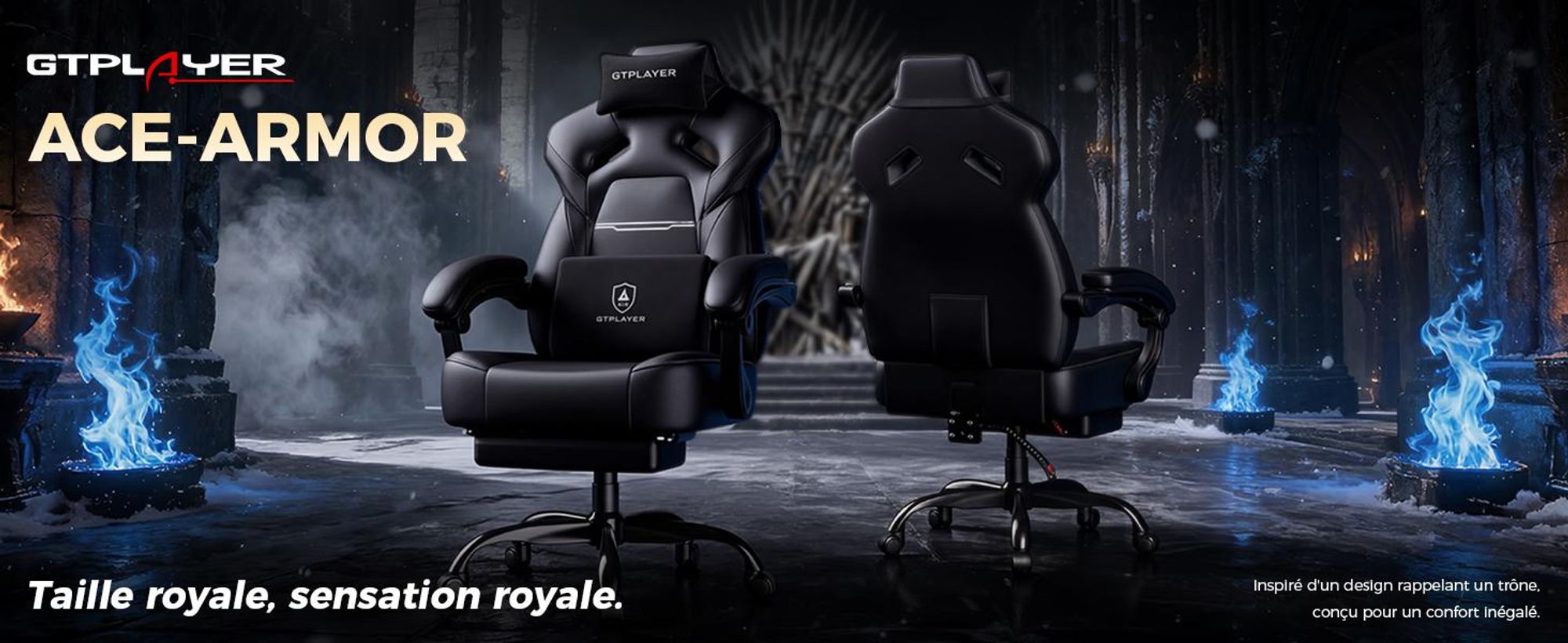 GTPLAYER : fauteuil gaming, fauteuil pour gamers, avec repose-pieds, coussin lombaire, appui-tête, réglable en hauteur, accoudoirs réglables et repose-pieds