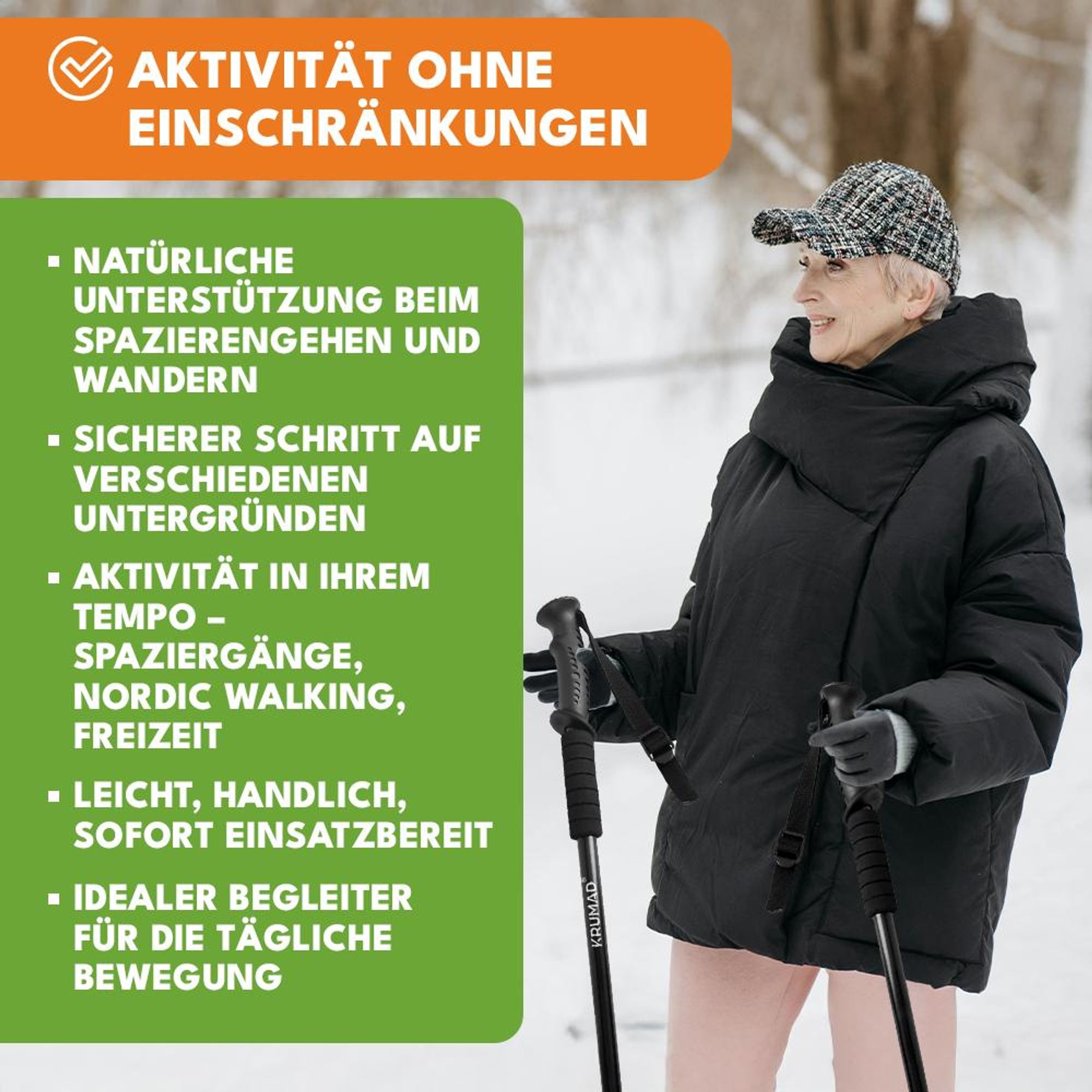 KRUMAD Trekkingstöcke, Nordic Walking Stöcke Aluminium, 2 Stück, Teleskopische Wanderstöcke verstellbar 53–110 cm / 64–134 cm, für Damen und Herren