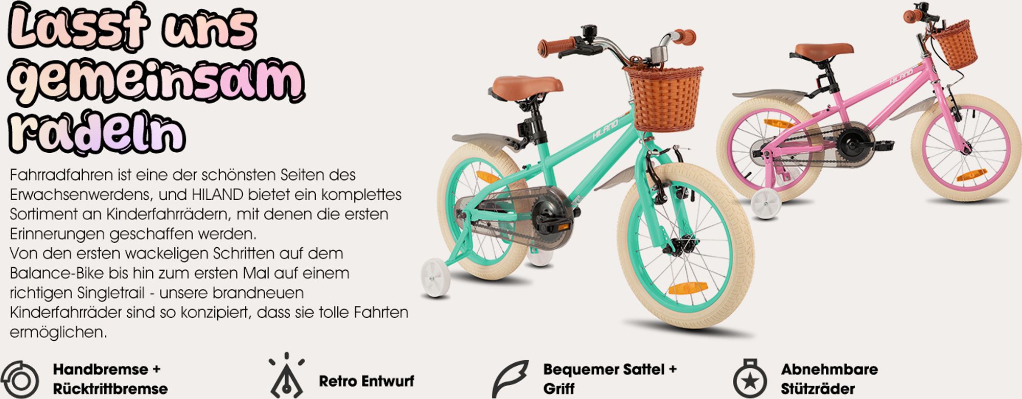 HILAND Ins Star 16 Zoll Kinderfahrrad für Mädchen Jungen 4 5 6 7 Jahre mit Stützräder, Korb, Handbremse und Rücktrittbremse, Mintgrün
