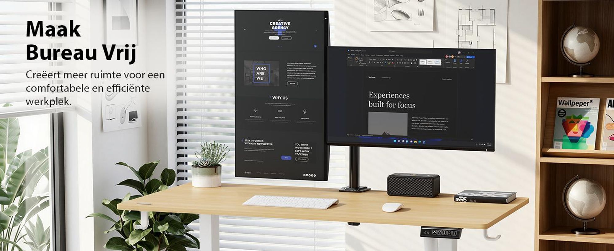 SENSE7 Hanglamp, dubbele monitorhouder, geschikt voor schermen van 17-32 inch, VESA-compatibel, 2x9kg draagvermogen, pivotfunctie, gasveer, bureau, 2 schermen, zwart, ergonomisch