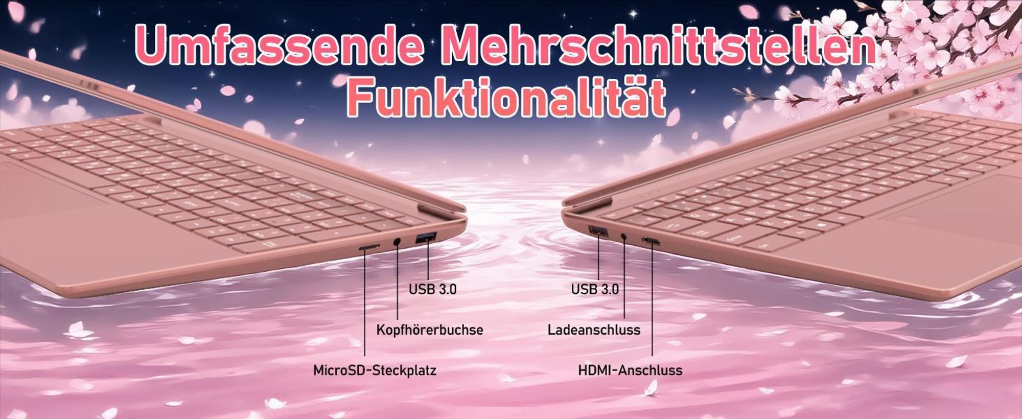 Molegar 15.6" Pink Laptop, 5205U, FHD, 8GB DDR4, 256GB PCIe SSD, Backlit KB, Fingerprint, 180° Hinge, 6000mAh Battery, Webcam, WiFi 5, USB 3.0, Rosa