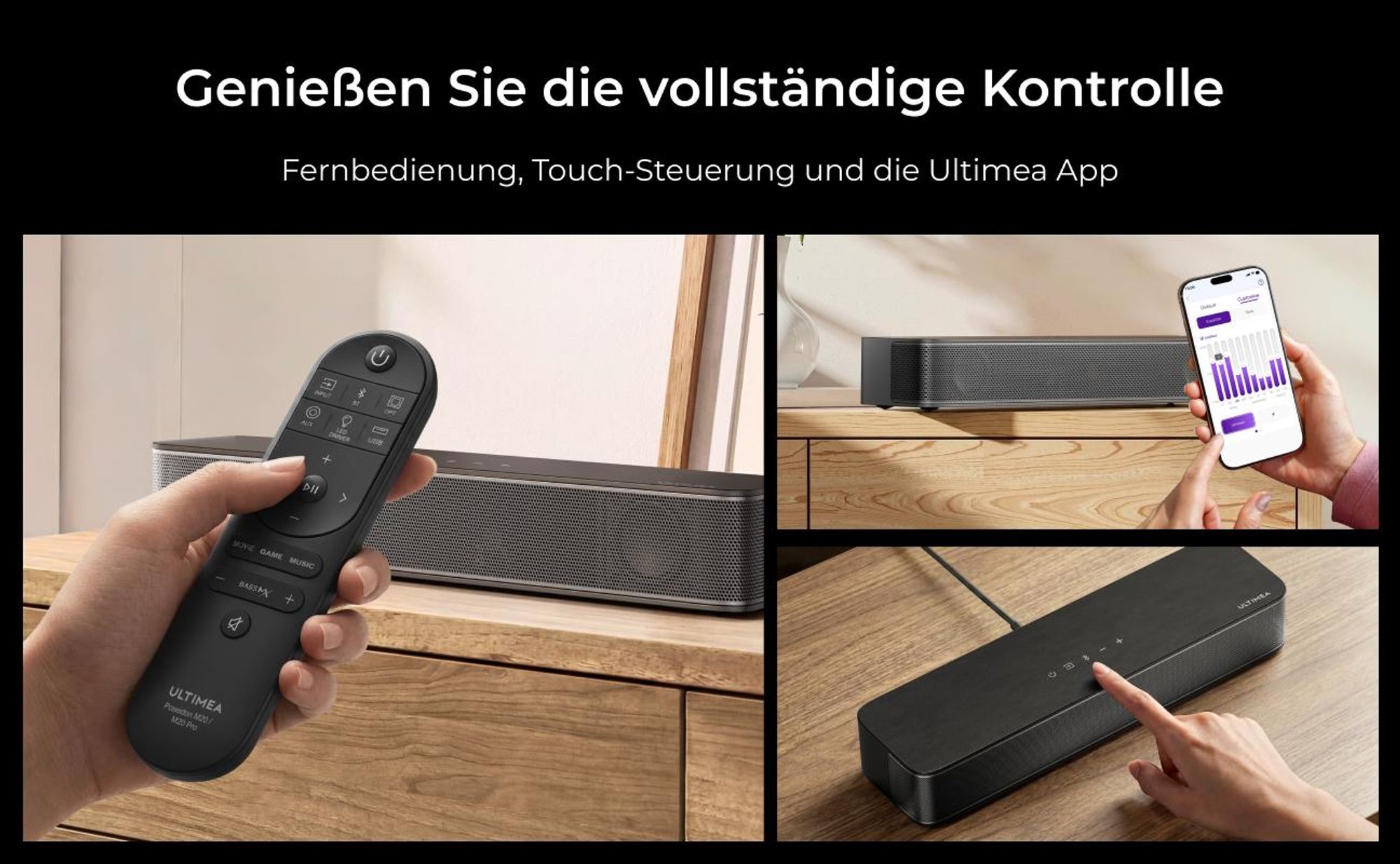 ULTIMEA 2.1 Kanal Soundbar für TV mit verstellbarem Bass, APP-Steuerung, All-in-One Soundbar, TV-Lautsprecher Bluetooth 5.4, Poseidon M20