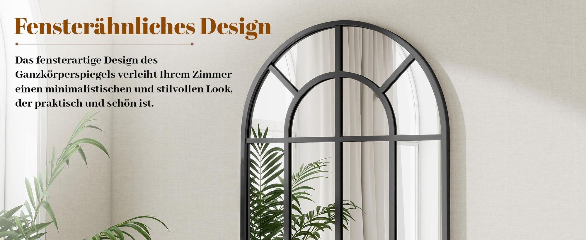 Koonmi 60x165 cm Fensterscheibe Ganzkörperspiegel -  Dekorative Vollkörper mit Metallrahmen hängend Schrägung für den Eingang, Wohnzimmer, Schwarz