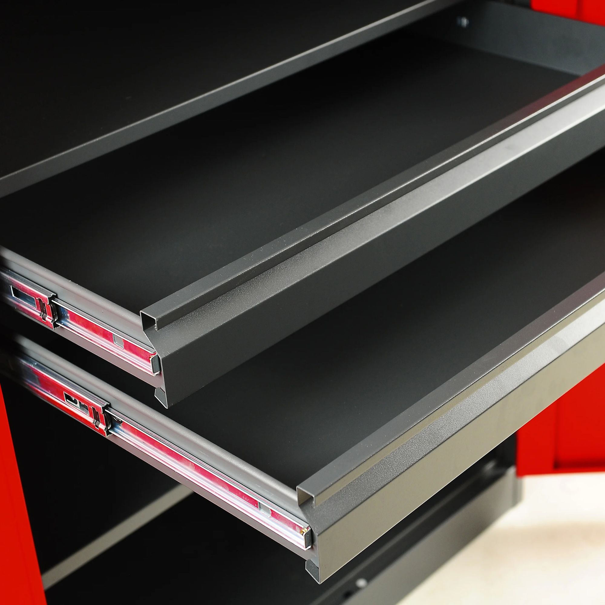 Werkzeugschrank Werkstattschrank mit Schubladen Flügeltüren 3 Fachböden Pulverbeschichtung 185 cm x 92 cm x 50 cm, Farbe: Anthrazit-rot