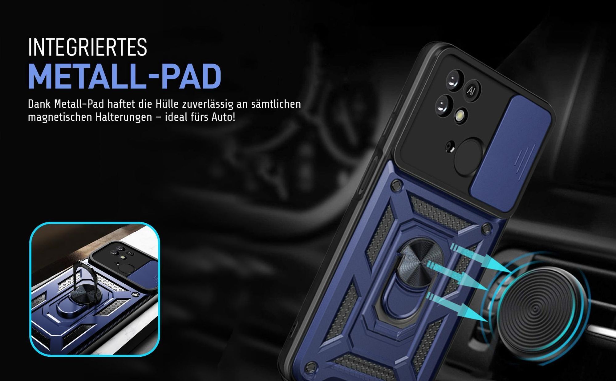 Bumper für Xiaomi Redmi 10C in Blau mit Metallplatte