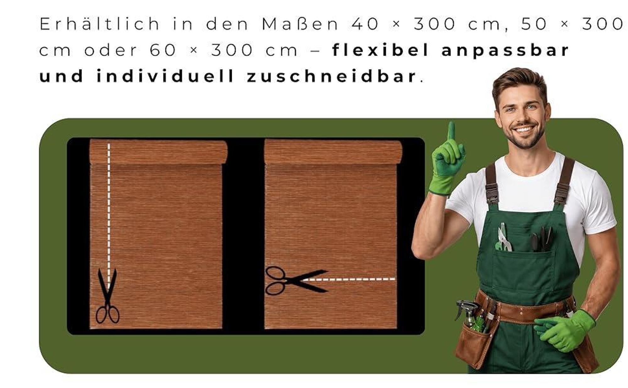 Set Weidenmatte 60x300 cm und 7 Stück Holzpfähle ⌀18 mm Länge 78 cm und 30 Stück Kabelbinder Weidezaun Zaunpfosten Holzpfosten Sichtschutz Garten