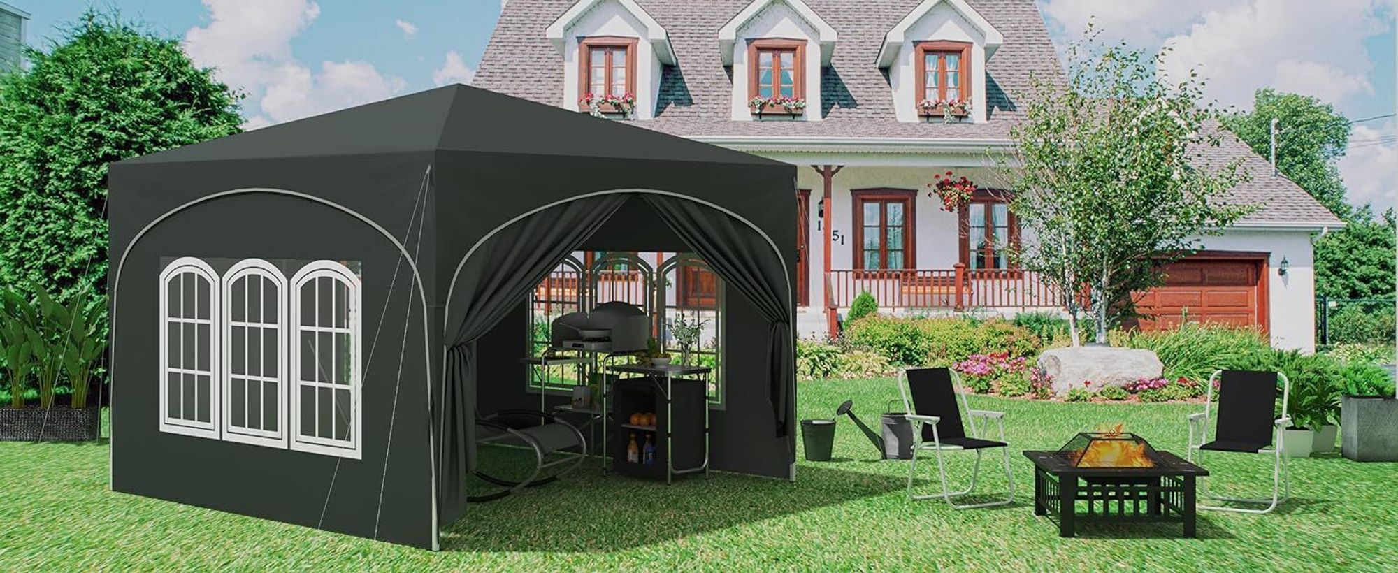 WOLTU Pavillon, Faltpavillon 3x3 m, mit 4 Seitenwänden, Partyzelt wasserabweisend UV-Schutz 50+, höhenverstellbarer Gartenpavillon, mit Tragetasche, für Outdoor Garten Camping Grau