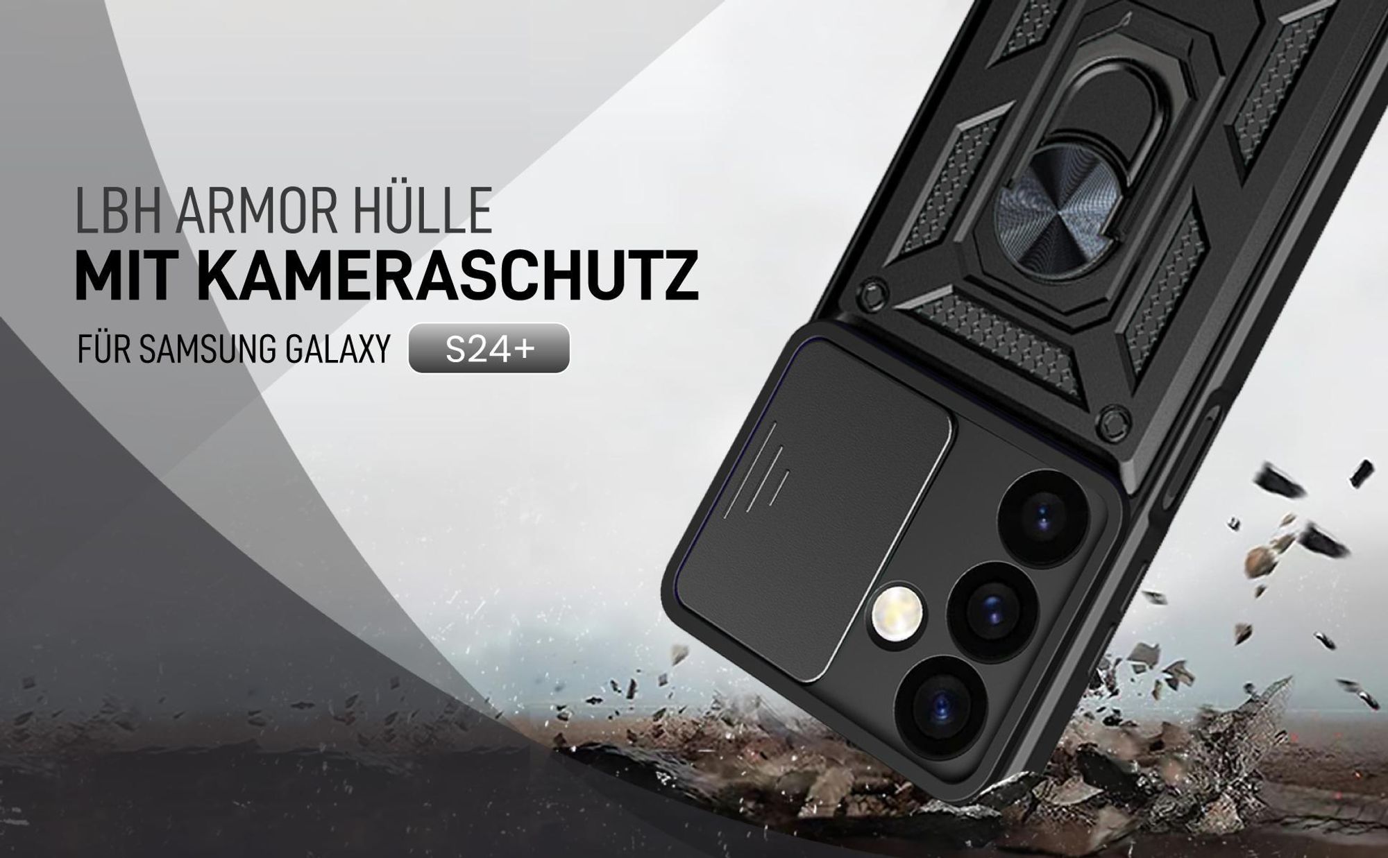 Schwarze Outdoorhülle mit Kameraschutz für Samsung Galaxy S24+