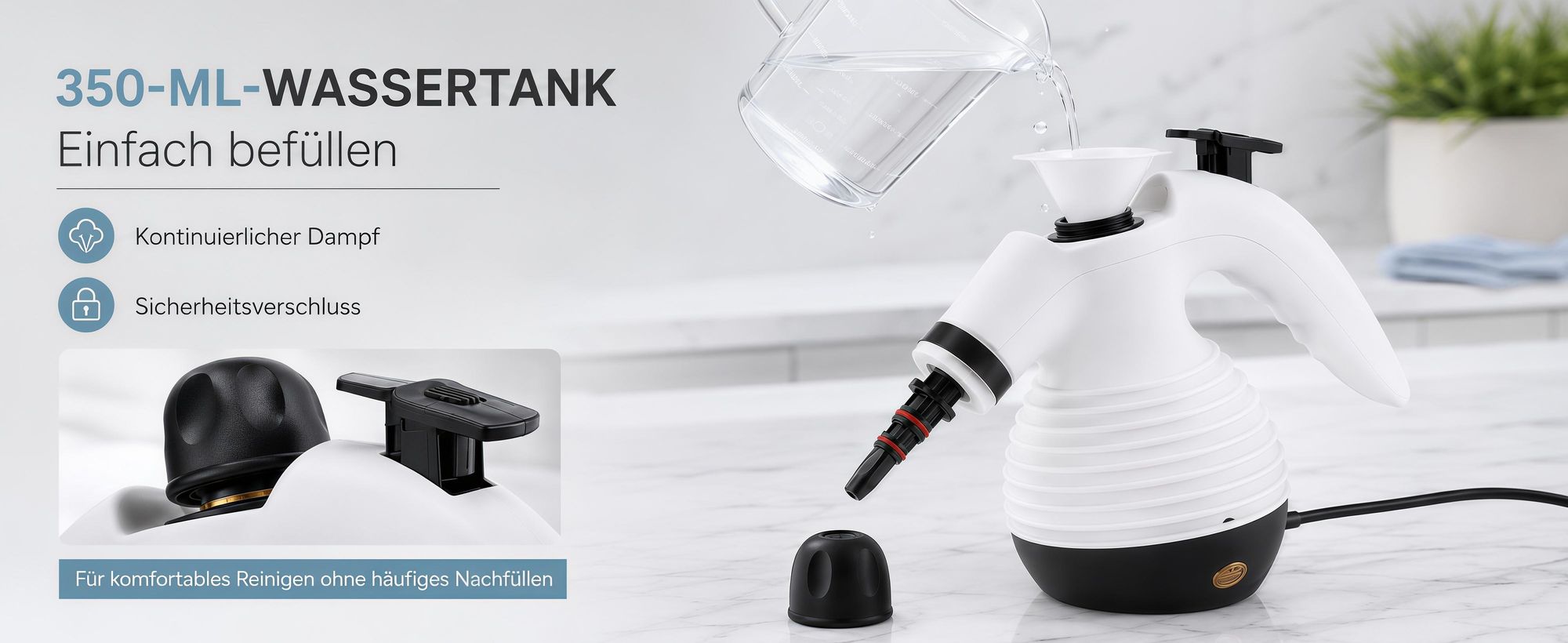 2 in 1 Dampfreiniger,1050W Handheld -Dampfreiniger, 350ml Dampfreiniger sofa,Dampfreiniger boden mit 16 Zubehör, Multifunktional Dampfreiniger