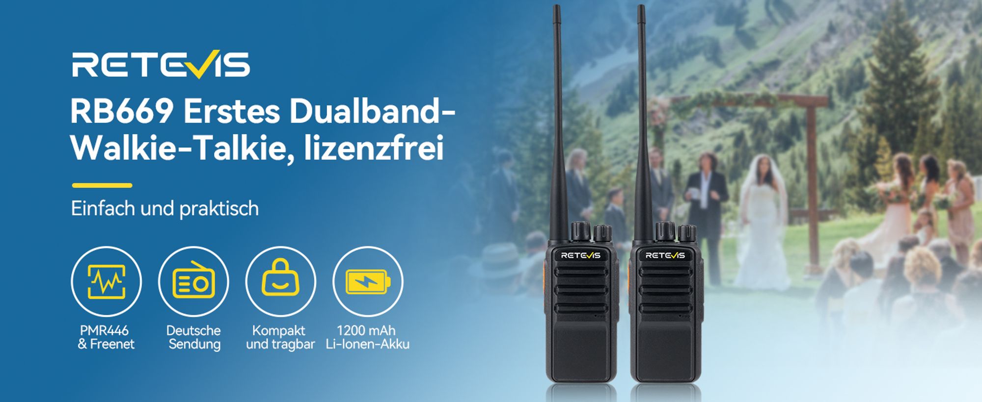 Retevis RB669 Freenet PMR446 Funkgerät, Funkgeräte Set RT24V 2.0, 16 Kanäle und 6 Freenet Kanäle, Deutsches Sprachsystem, VOX, Großer Reichweite