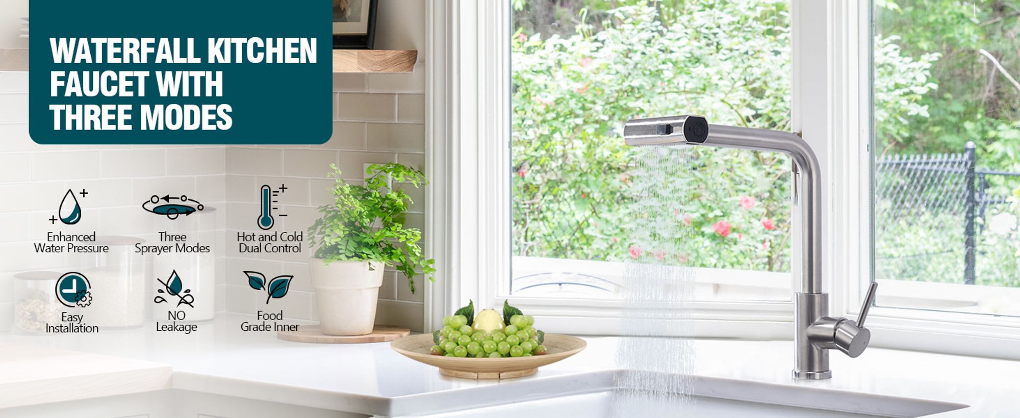 Homelody Küchenarmatur Edelstahl – 360° Schwenkbare Ausziehbare Spültischarmatur mit 3-Funktion-Brause, Wasserhahn Küchen für Flexibles Arbeiten