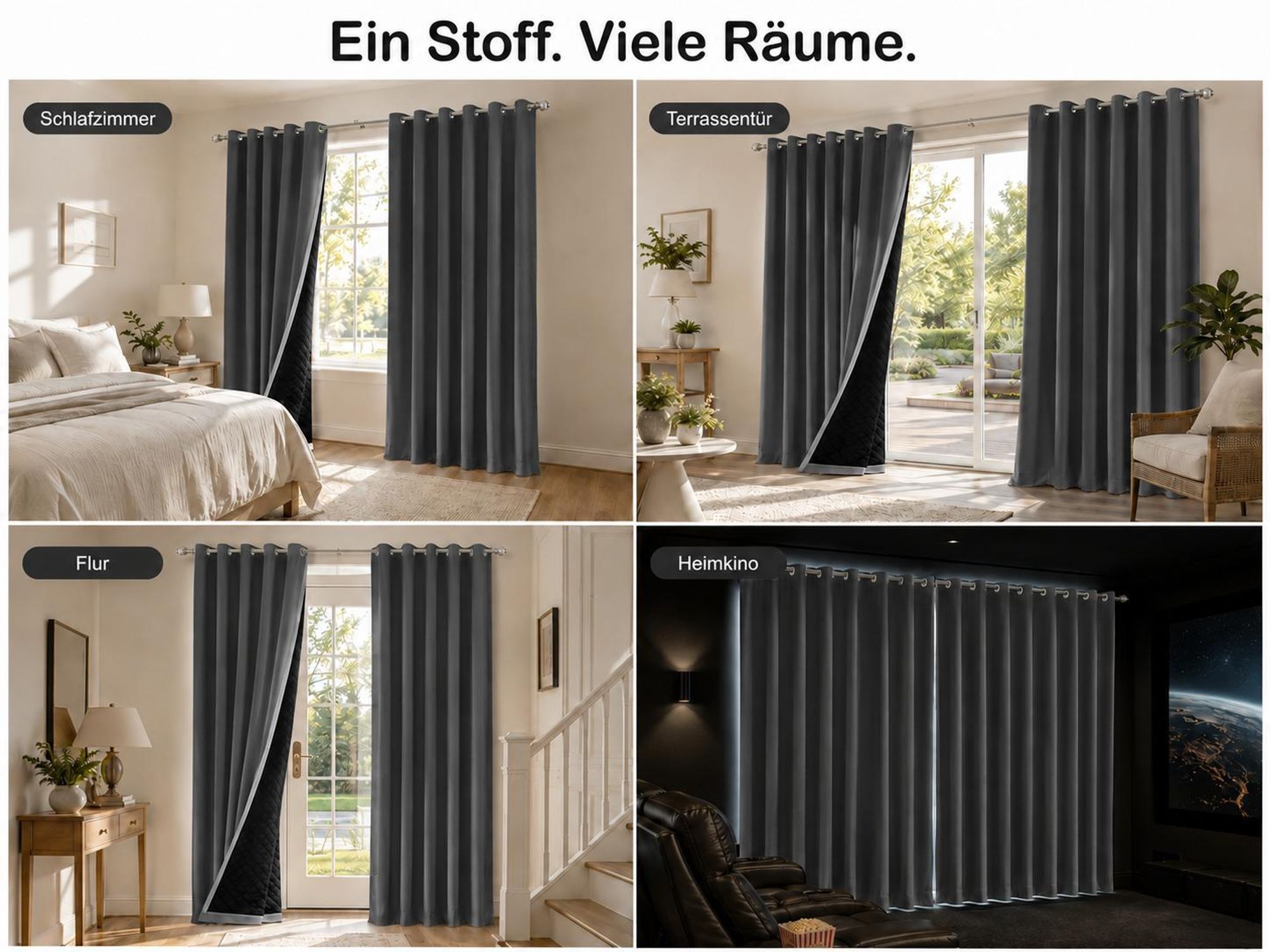 1x 100% Verdunkelung Thermo Vorhänge Grau Blickdicht Verdunkelungsvorhang mit Ösen Einfarbige, 132*160cm