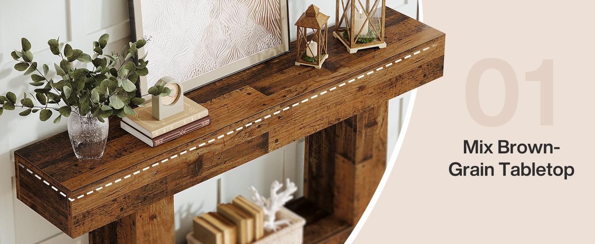 Tribesigns console tafel, 160 cm, 2-laags entree tafel, salontafel met opbergruimte, landelijke houten tafel voor achter de bank in de woonkamer, bruin
