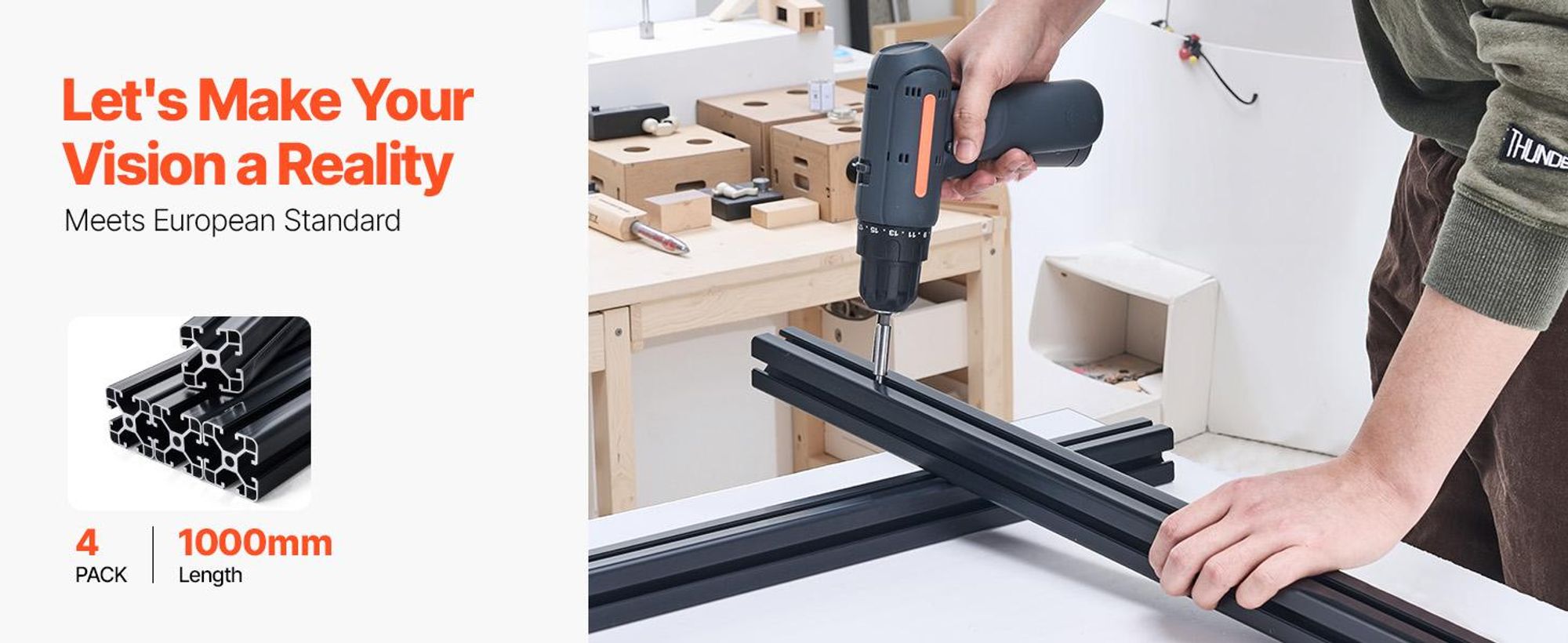VEVOR 4PCS 39,4 in (1000mm) T Slot 4040 Aluminium-Extrusionsprofil, Europäischer Standard anodisierte Linearführung, hochfester extrudierter Aluminium-Schienen für 3D-Drucker, CNC-Maschinen DIY, Lasergravur, Schwarz, 4040 Serie, 1000 mm
