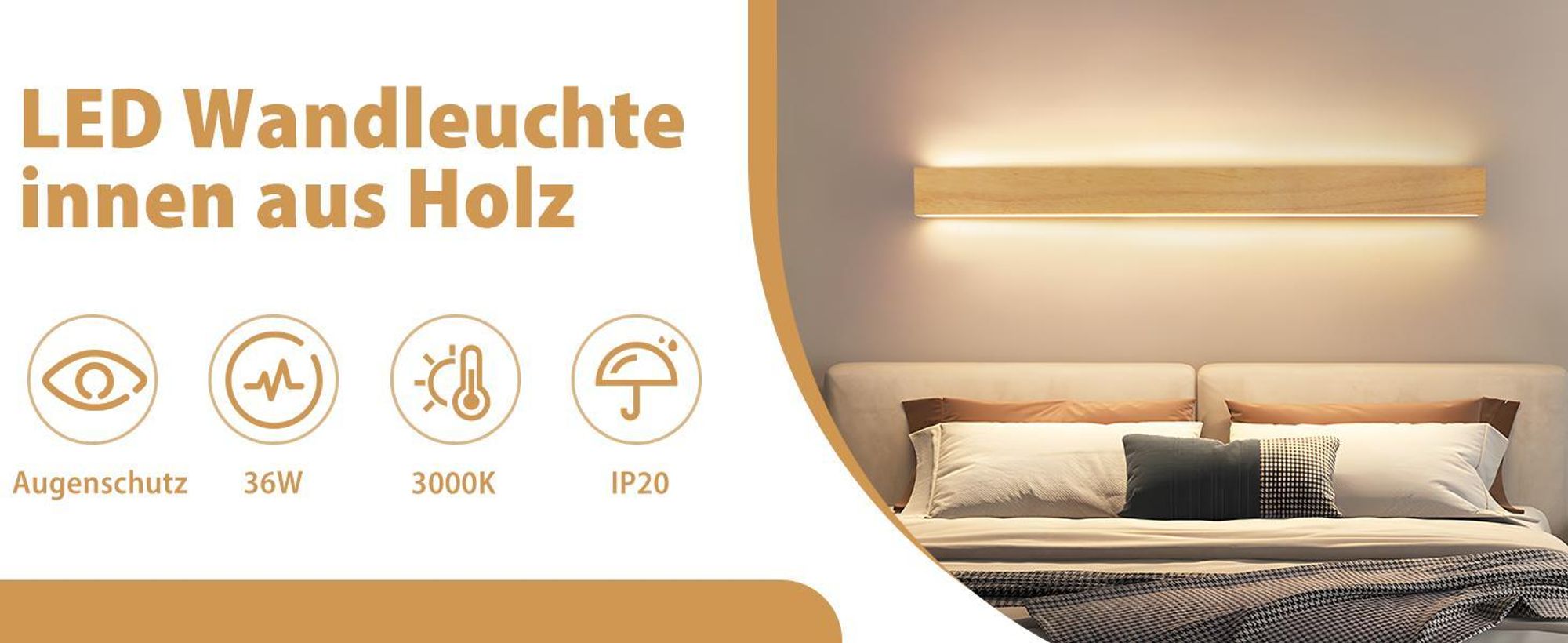 ZMH LED Wandleuchte innen Wandlampe Holz 100 CM 36W Modern Flurlampe Wand Up und Down Leuchte Indirekt 3000K Warmweiß 5000lm Wandbeleuchtung für Wohnzimmer Schlafzimmer Flur Treppenhaus
