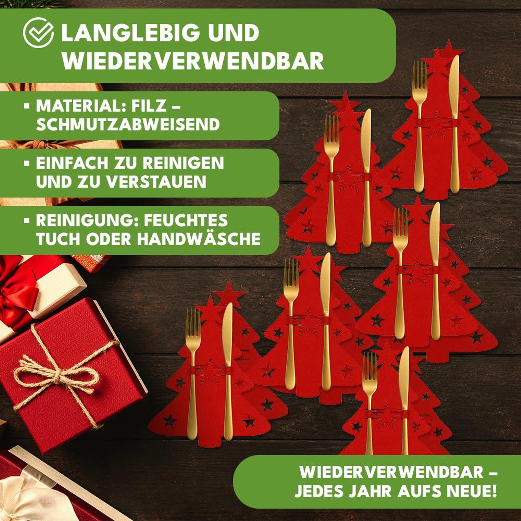 Produktbild von FMKLDENA 12 Stücke Bestecktasche Weihnachten, Besteckhalter