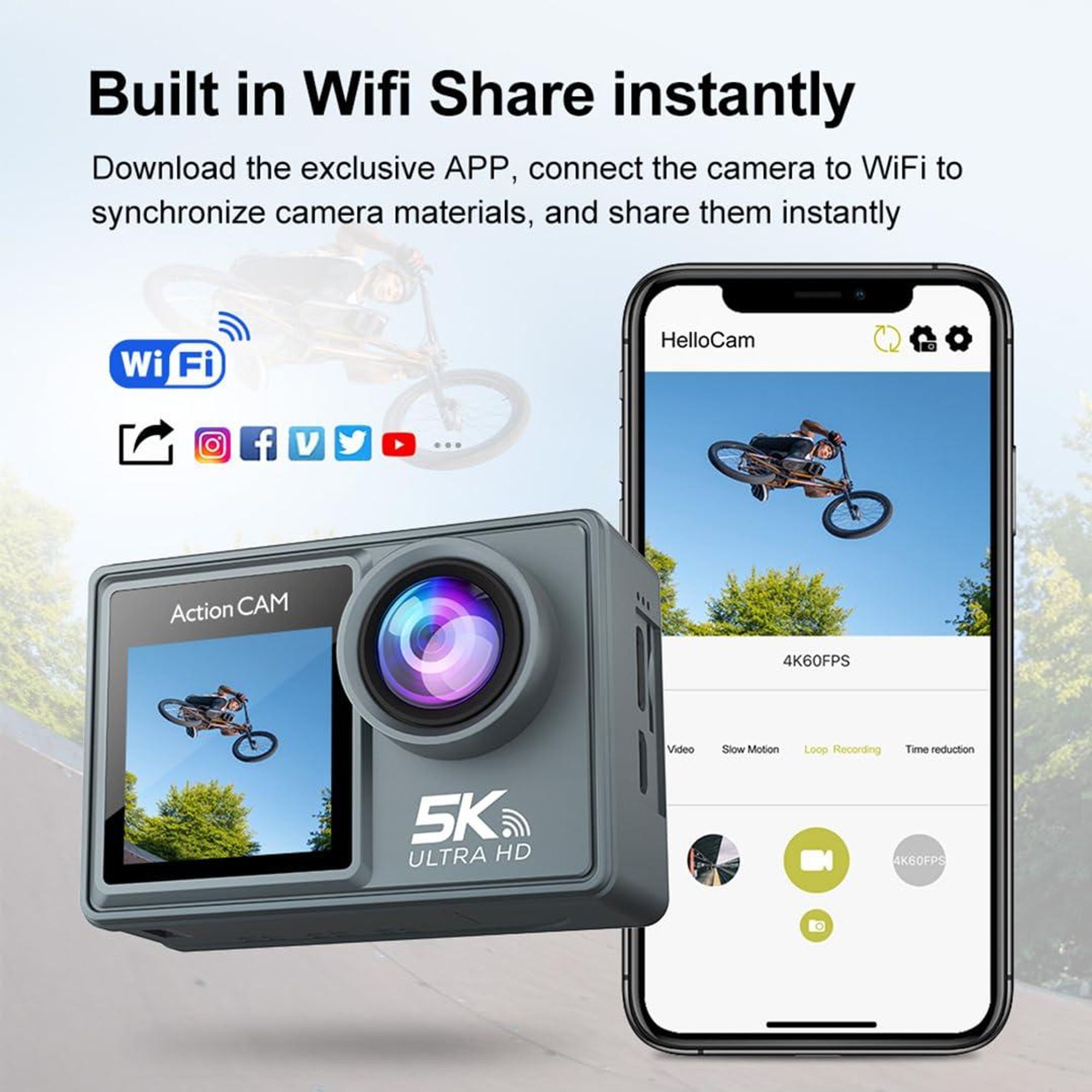5K Action-Kamera Pro – Sportkamera mit WLAN-Fernbedienung und EIS-Videoaufzeichnung
