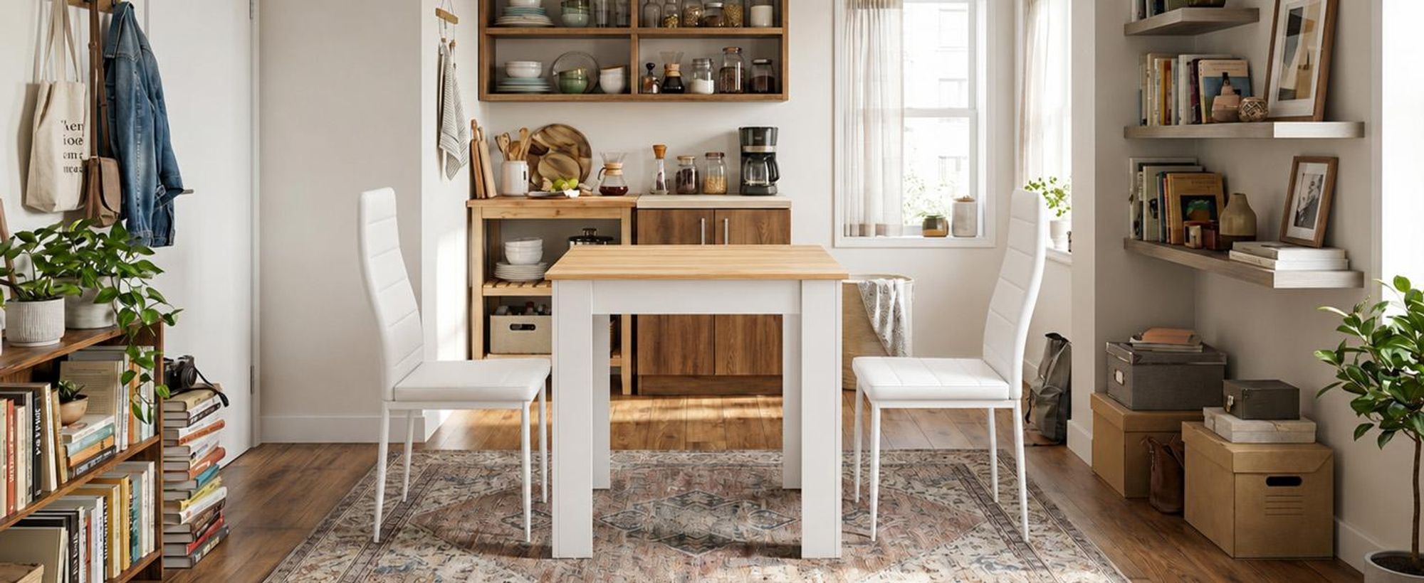 Mondeer Quadratischer Esstisch 80x80 cm, Platzsparender Küchentisch für 2-4 Personen, Modernes Design in Rot-Eiche & Weiß, Stabile L-förmige Beine