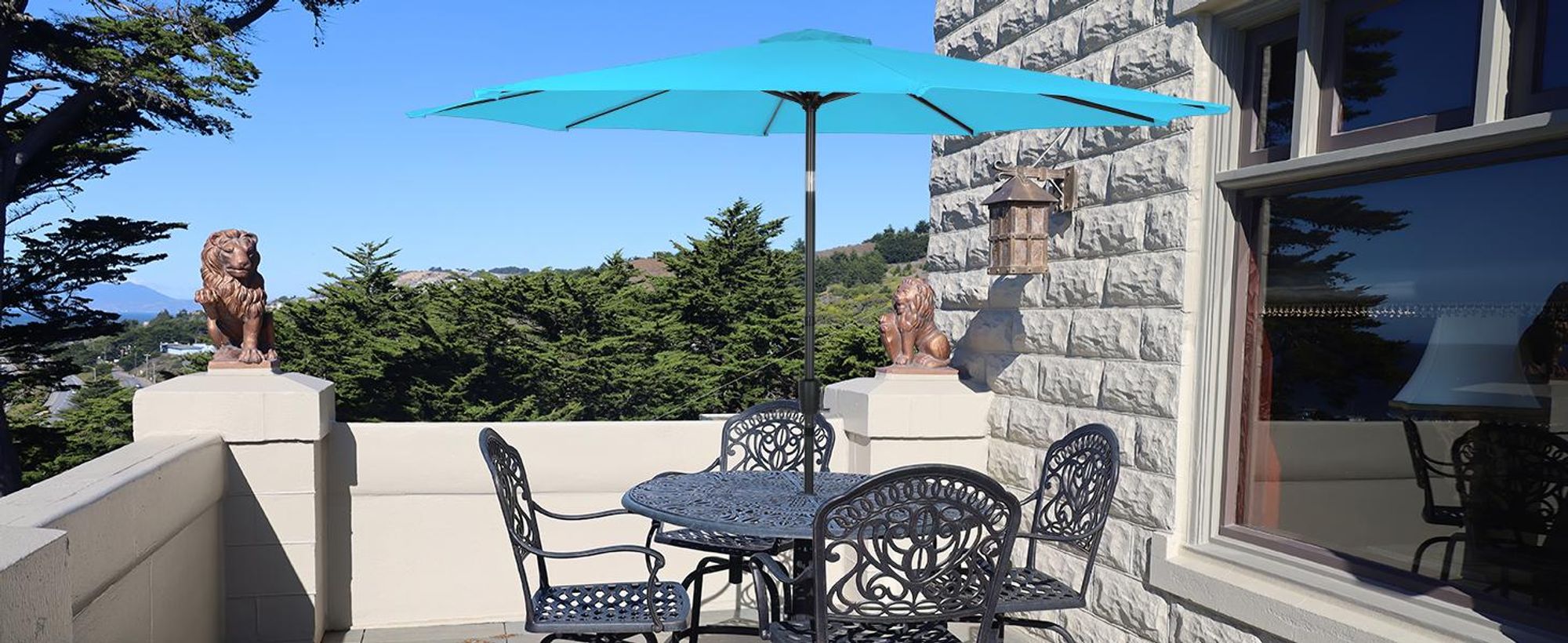 Puluomis Sonnenschirm Balkonschirm Strandschirm Marktschirm Ø290cm Neigbar Gartenschirm Terrassenschirm Sonnenschutz Blau