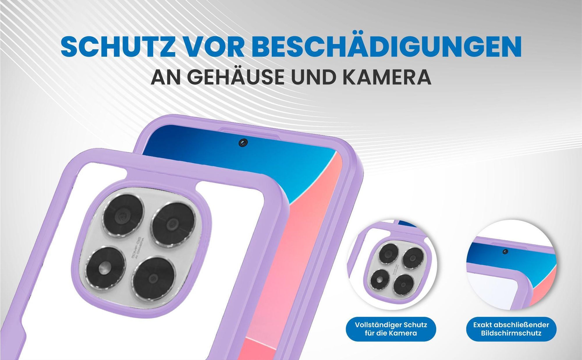 Violette 360 Grad Handyhülle für Xiaomi Redmi Note 14 Pro 5G / Pro+ 5G Front und Backcover