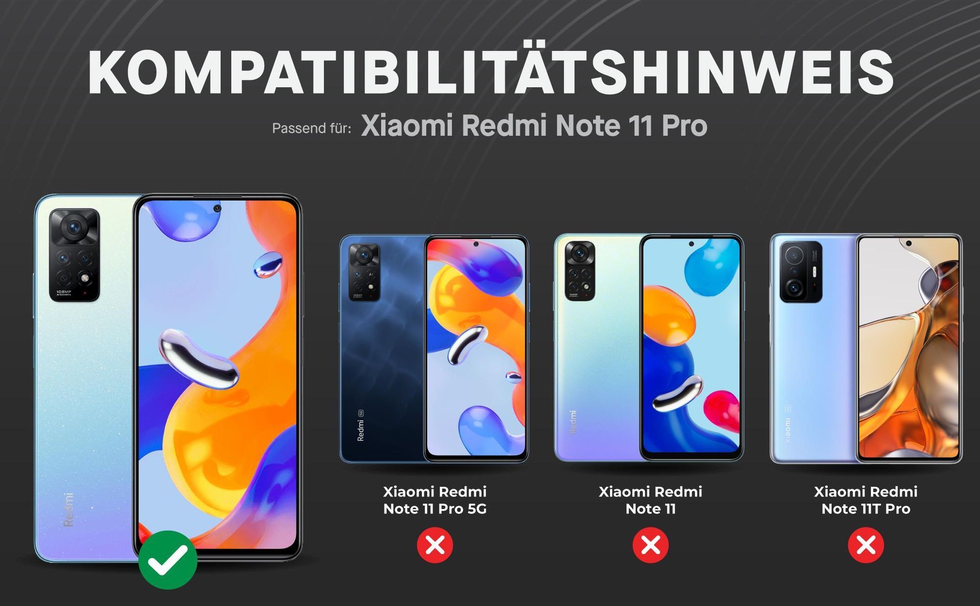 Kompatibilitätshinweise Displayglas für Xiaomi Redmi Note 11 Pro