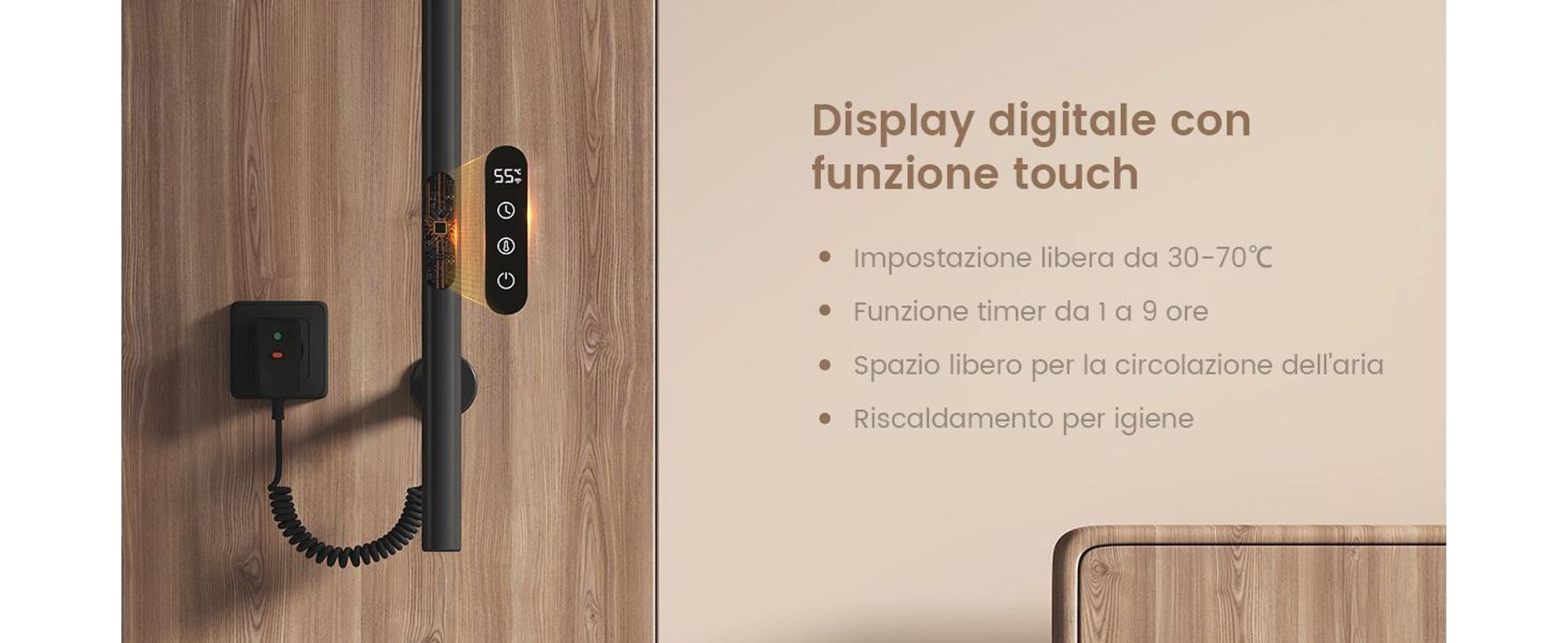 EMKE Scaldasalviette elettrico 100 W Nero, Display LCD, Termostato intelligente, Controllo WiFi/APP Timer Scaldasalviette design ad albero 150 cm