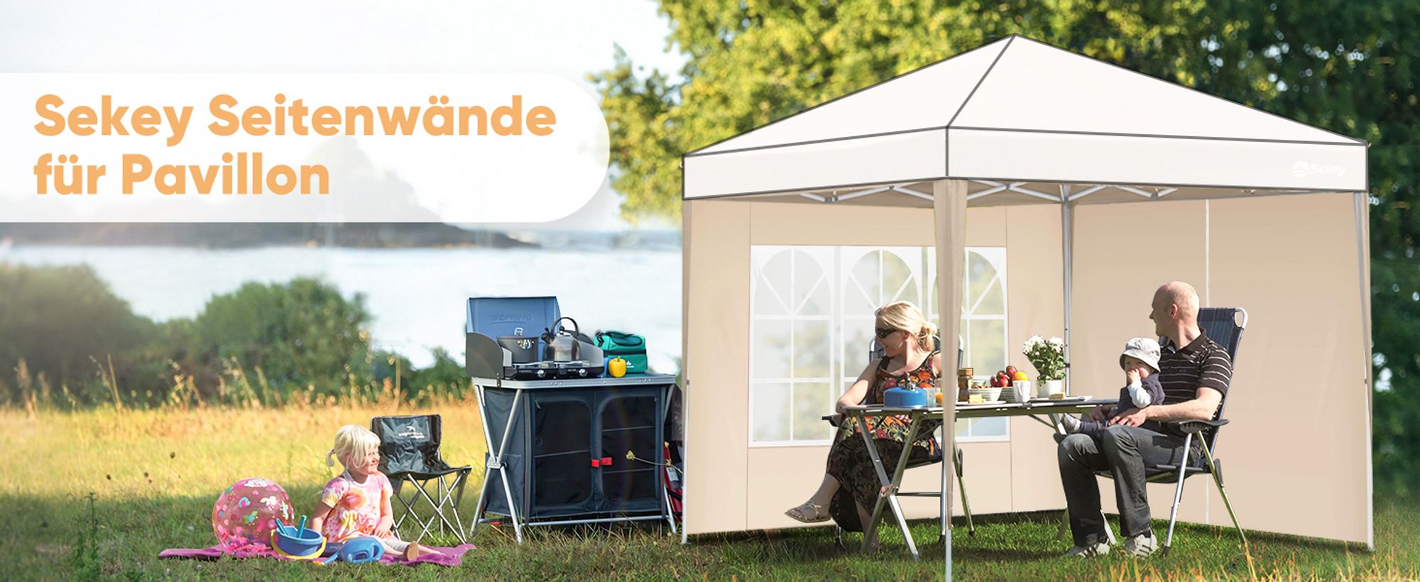 Sekey 2 Seitenteile für 3x3 /3x6m/3x9m pavillon mit Reißverschluss und Fenster, Taupe