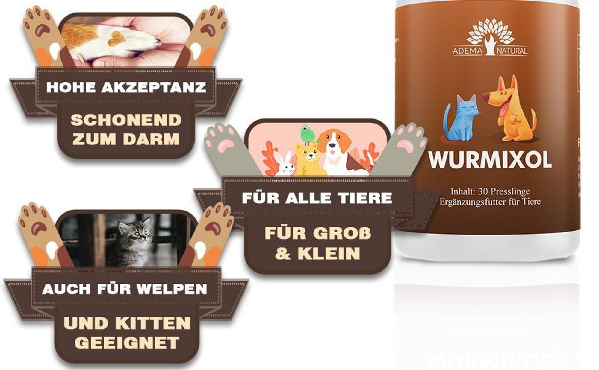 Adema Natural® Wurmixol – Wurmmittel – entwurmen – für Hunde und Katzen – Wurmkur für Hunde - Wurmkur für Katzen - natürliche Wurmkur - Wurmtabletten