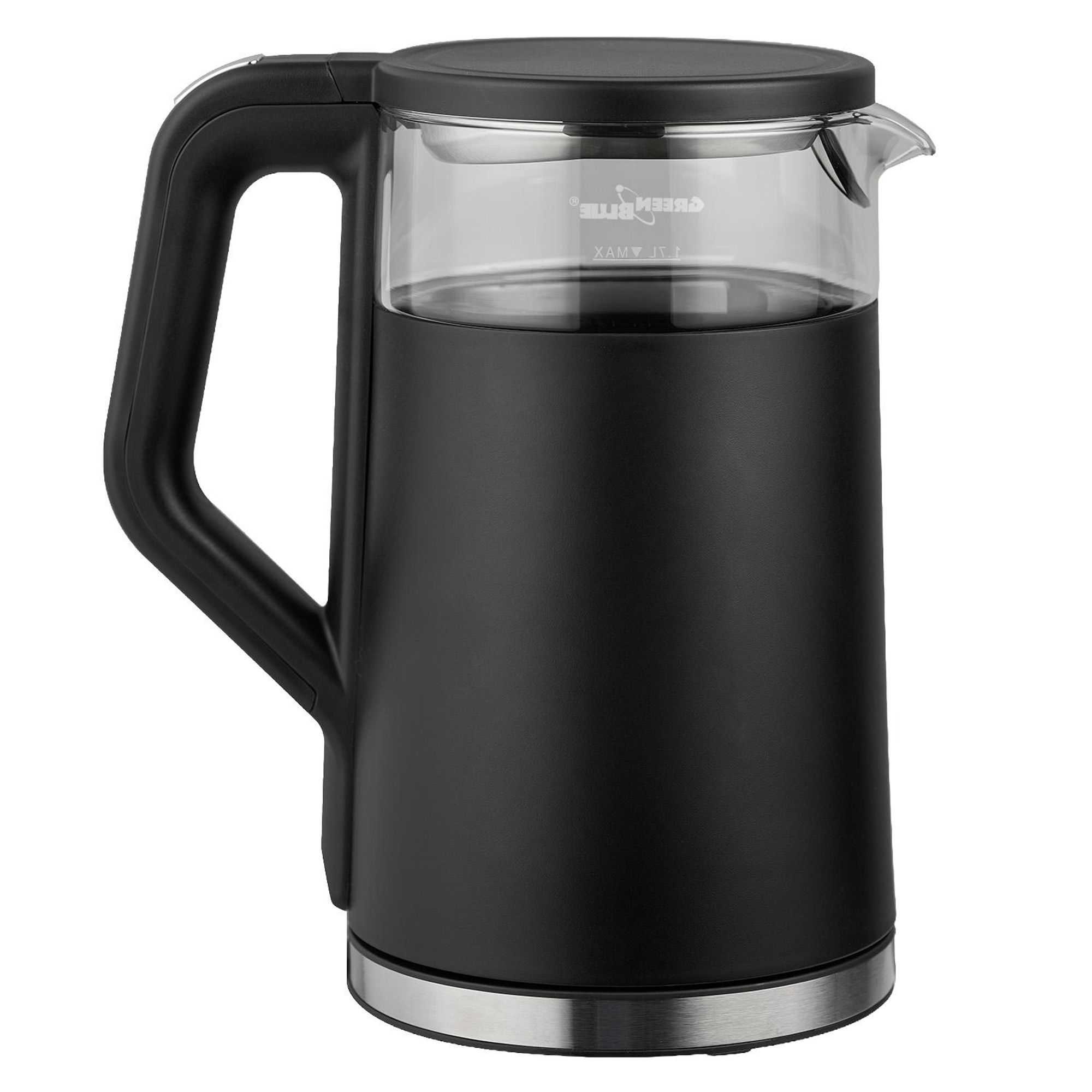 GreenBlue kabelloser Wasserkocher 1,7 l Fassungsvermögen Glasbehälter gut ablesbares Display Temperaturwahl 2200 W GB670 B