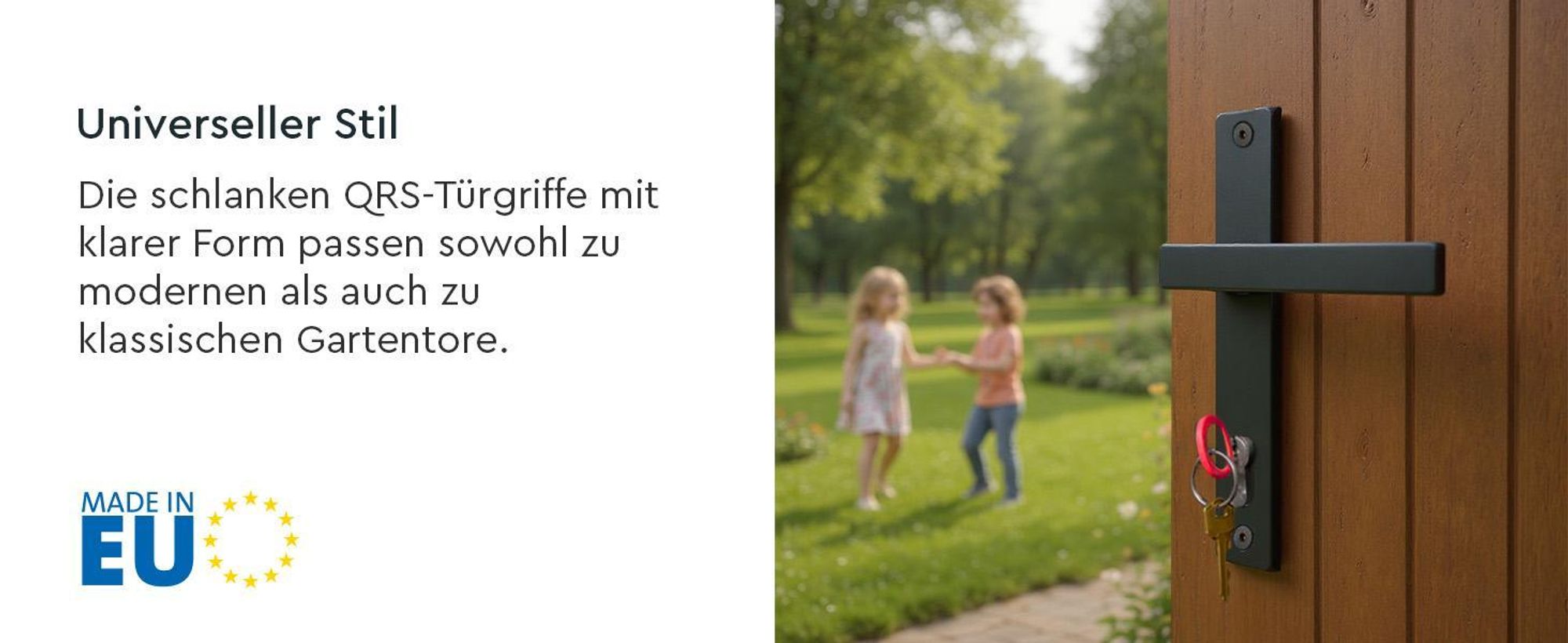 QRS - Türbeschlag, Türgriff für Gartentor, Türklinken Griff, 90mm, Schwarz Drückergarnitur, Türdrücker Langschild für Außeneinsatz Pulverbeschichtet