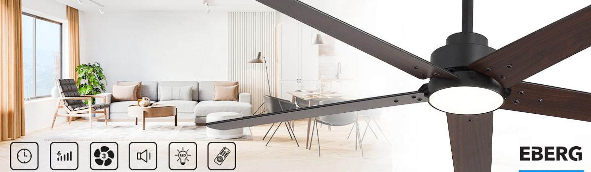 EBERG STX Wentylator Sufitowy LED 132 cm DC Pilot 6 Prędkości Czarny