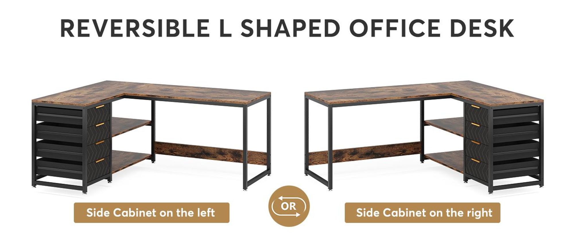Tribesigns, scrivania a forma di L, 150 cm, scrivania angolare con scaffali, scrivania da ufficio/studio reversibile, adatta come postazione di lavoro, colore marrone