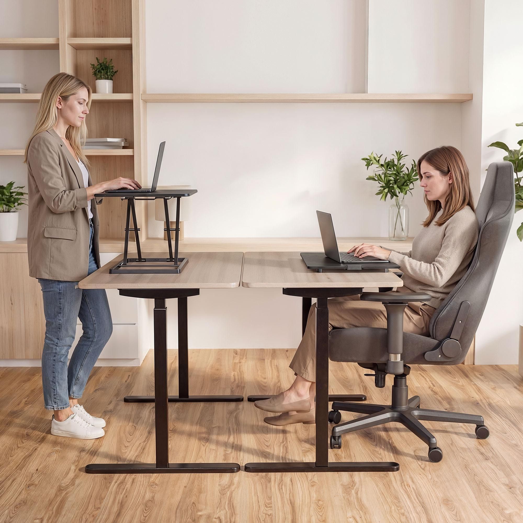 di volio Schreibtischaufsatz DV-192ODC – höhenverstellbarer Standing Desk Converter mit mechanischer Feder, kompakter Tischaufsatz für ergonomisches Arbeiten (Schwarz)